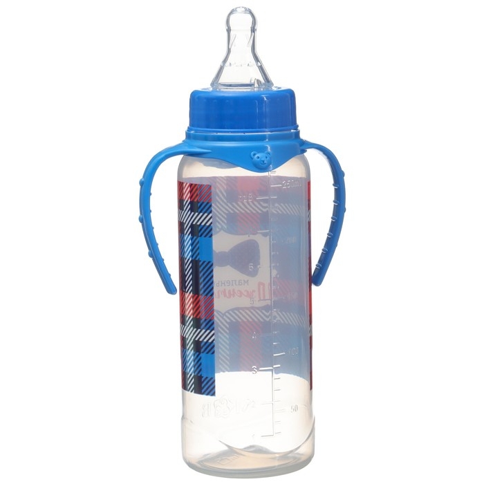 Бутылочка для кормления &laquo;Маленький джентльмен&raquo;, классическое горло, с ручками, 250 мл., от 0 мес., цвет синий