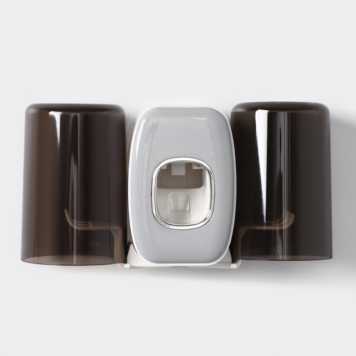 Держатель для зубных щёток с выдавливателем для зубной пасты, стакан 2 шт, 20&times;10,2&times;6,2 см, цвет серый