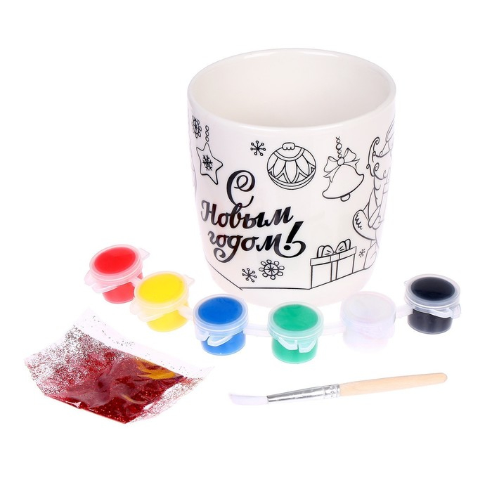 Кружка под раскраску на новый год &laquo;Новый год!&raquo;, 300 мл, новогодний набор для творчества