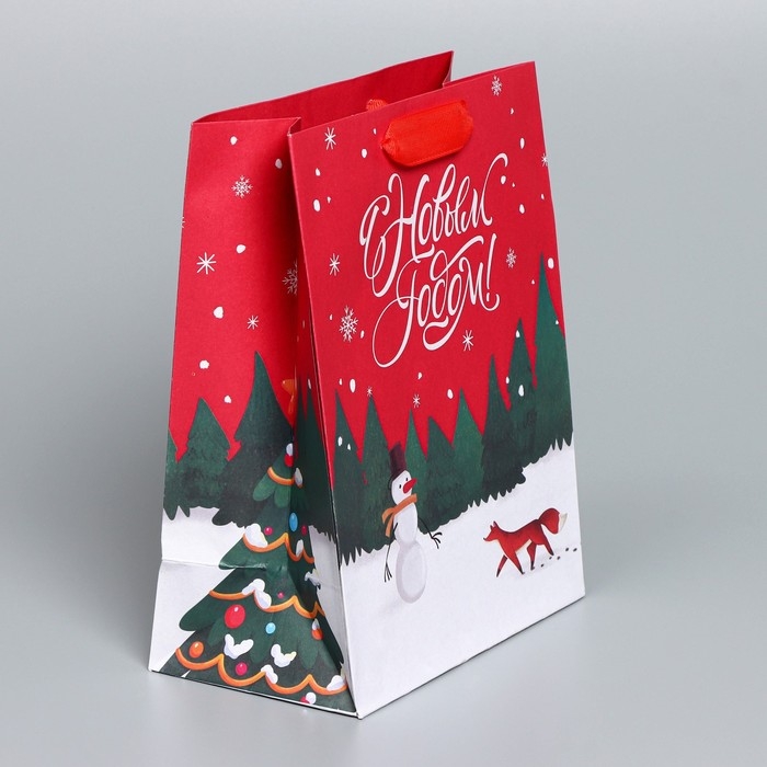 Пакет подарочный новогодний крафтовый вертикальный &laquo;New&raquo;, MS 18 х 23 х 10 см, Новый год