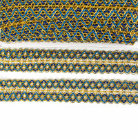 Тесьма &laquo;Зигзаг&raquo;, ширина 3,5 см., в рулоне 25 м., сине-голубо-золотая