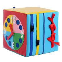 Бизикубик развивающий тактильный &laquo;Часики&raquo;, 30 &times; 30 см, по методике Монтессори