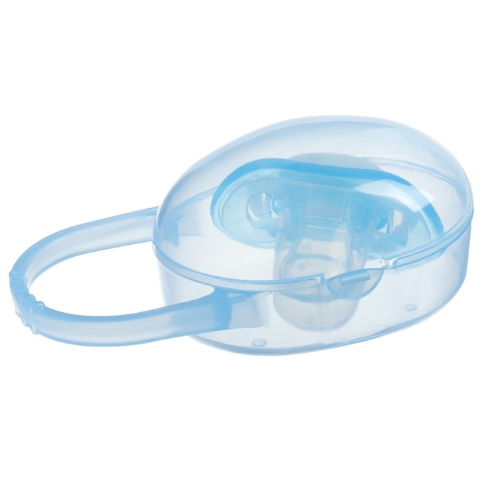 Соска - пустышка силиконовая ортодонтическая, от 3 мес., с колпачком, в контейнере, цвет голубой