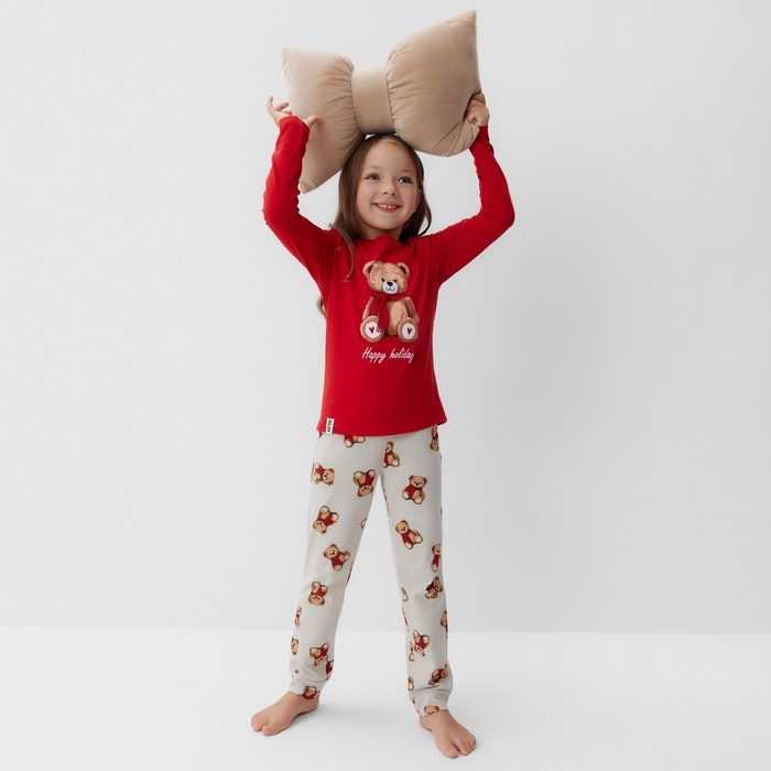Пижама детская (лонгслив и брюки) KAFTAN "Мишка в шарфе" р.30 (98-104)