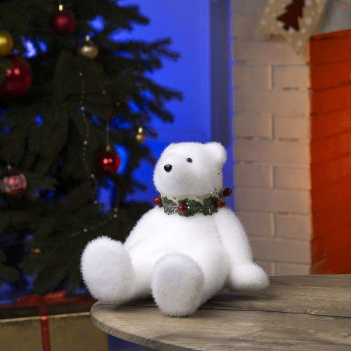 Светодиодная фигура &laquo;Мишка&raquo; 16 &times; 17 &times; 20 см, флок, батарейки CR2032х2 (в комплекте), свечение тёплое белое