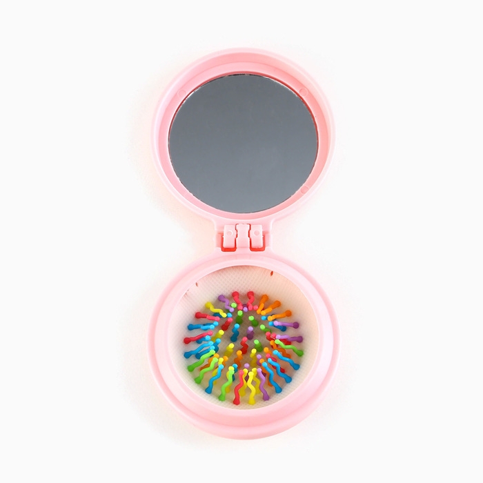 Расчёска массажная, складная, с зеркалом, 6 &times; 6 х 3 см, цвет розовый МИКС