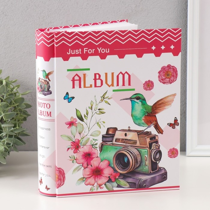 Фотоальбом на 100 фото 10х15 см "Камера и колибри" серебро, в коробке МИКС 5,5х20.8х26 см