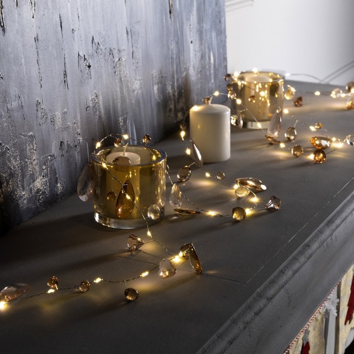 Гирлянда «Нить» 2 м роса с насадками «Золотистые лепестки», IP20, серебристая нить, 40 LED, свечение тёплое белое, ААх3 Гирлянда «Нить» 2 м роса с насадками «Золотистые лепестки», IP20, серебристая нить, 40 LED, свечение тёплое белое, ААх3