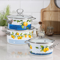 Набор кастрюль Доляна &laquo;Лимоны&raquo;, 3 предмета: 1,9 л, 2,5 л, 3,7 л, стеклянные крышки, индукция