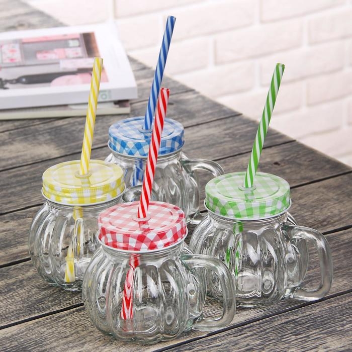 Кружка стеклянная с крышкой и трубочкой &laquo;Тыковка&raquo;, 400 мл, 12,5&times;10 см, цвет МИКС