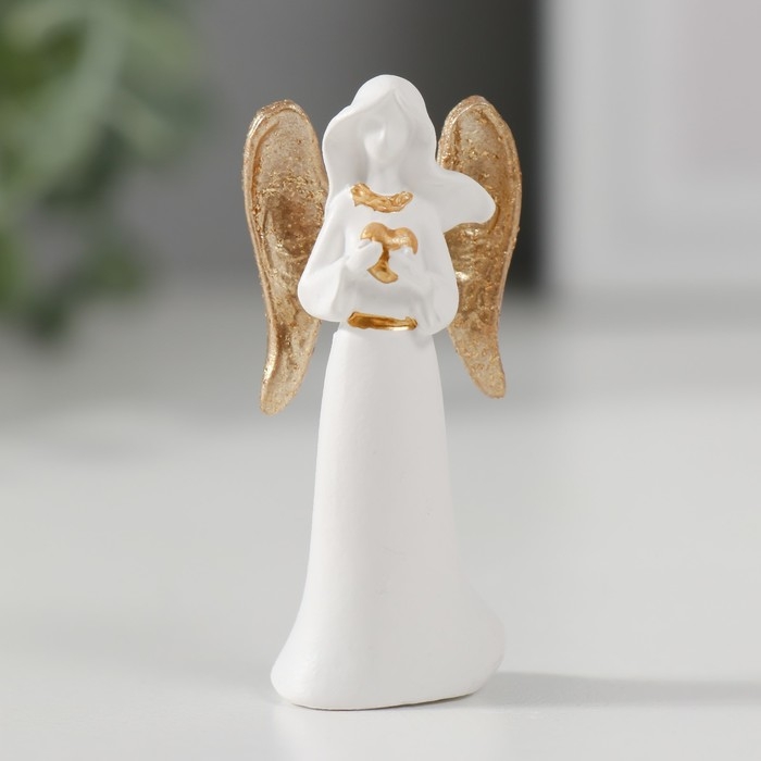 Сувенир полистоун "Ангел-дева с сердцем/звездой" белый с золотом МИКС 5х2,3х1,3 см