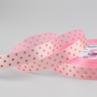 Лента атласная с тиснением &laquo;Горох&raquo;, 15 мм &times; 23 &plusmn; 1 м, цвет розовый №04