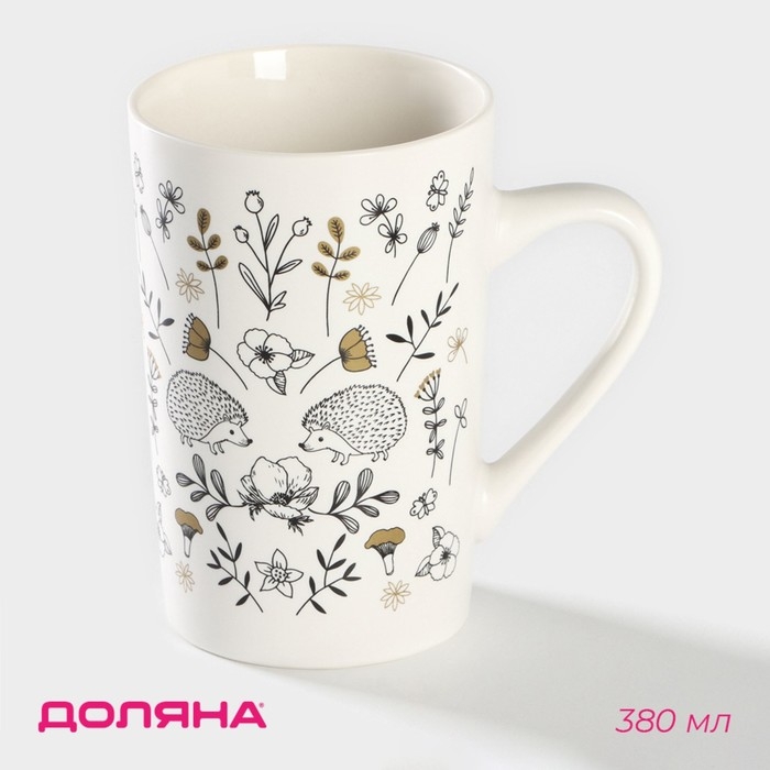 Кружка фарфоровая Доляна &laquo;Ёжик&raquo;, 380 мл, цвет белый