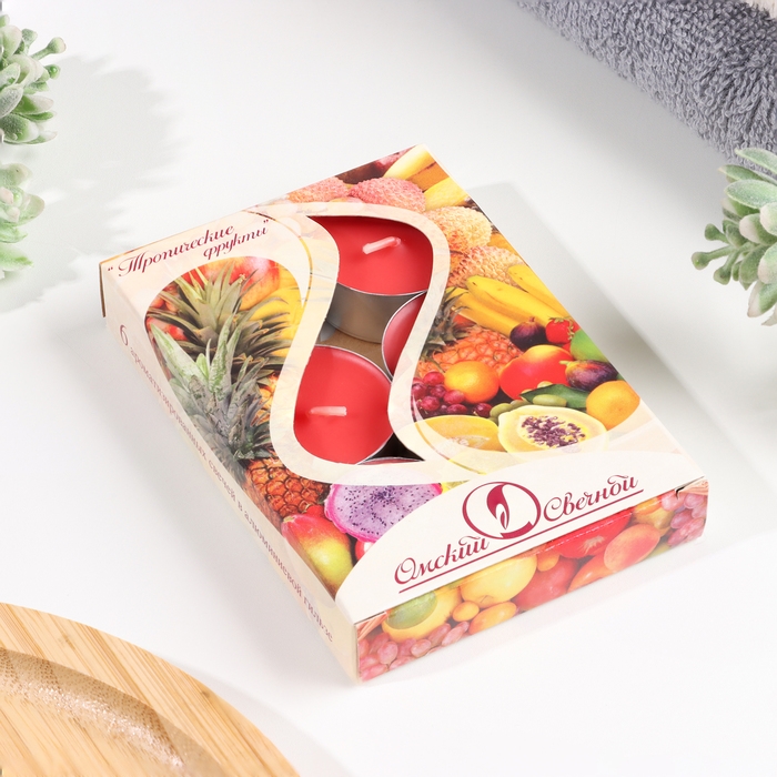 Набор чайных свечей ароматических Набор чайных свечей ароматических "Тропические фрукты", 3,8х1,6 см, 3,5 ч, 12 г, 6 штук