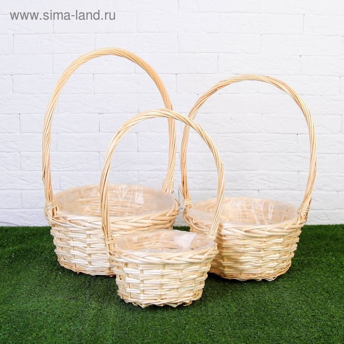 Набор корзин &laquo;Плетёнка&raquo;, 3 шт,( 28&times;14/45  - 24&times;13/41 -19&times;11/37) см, ива натуральная