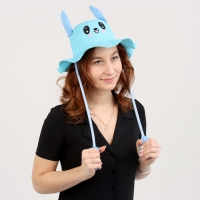 Панама "Милый зайка", уши поднимаются р-р 52-54 цвет голубой Панама "Милый зайка", уши поднимаются р-р 52-54 цвет голубой