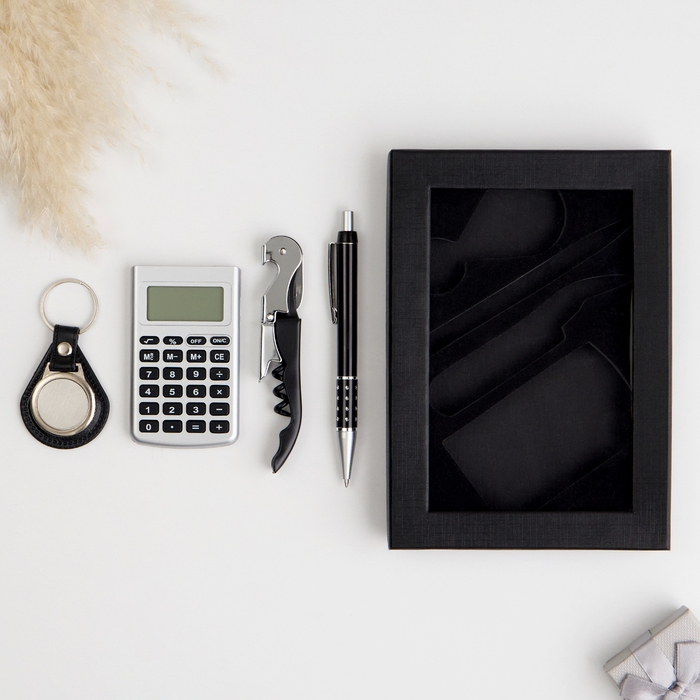 Набор подарочный 4в1 (ручка, калькулятор, брелок, штопор с открывалкой)