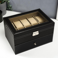 Шкатулка под часы двойная 20 отделений кожзам "Классика" чёрная матовая 16,5х28х21 см Шкатулка под часы двойная 20 отделений кожзам "Классика" чёрная матовая 16,5х28х21 см