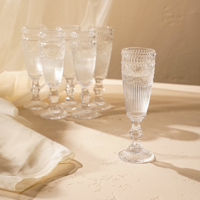 Набор бокалов для шампанскго стеклянный SL Home &laquo;Ларго&raquo;, 160 мл, 6,7&times;20 см, 6 шт, цвет прозрачный