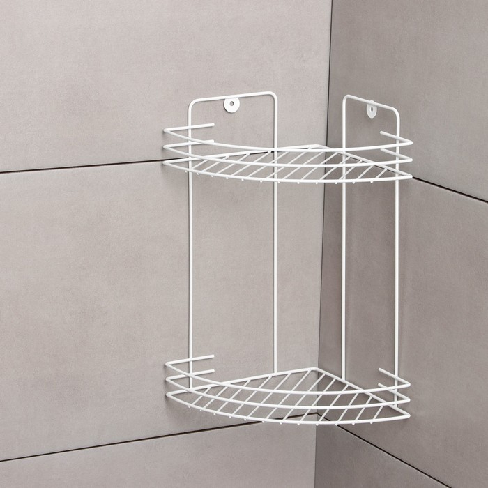 Полка для ванной угловая 2-х ярусная, 19&times;30 см, цвет белый