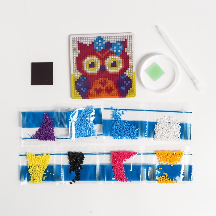 Алмазная мозаика на магните с полным заполнением для детей &laquo;Совушка&raquo;, 10 х 10 см