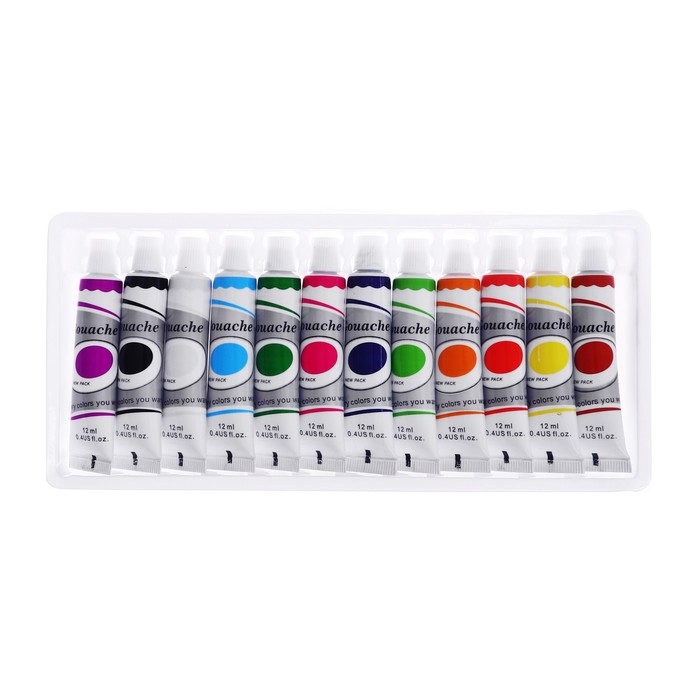 Краски гуашь, 12 цветов, в пластиковой тубе, 12 мл, в картонной коробке Краски гуашь, 12 цветов, в пластиковой тубе, 12 мл, в картонной коробке