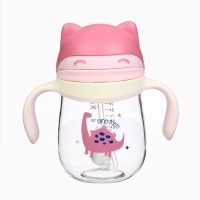 Поильник детский M&B &laquo;Котик&raquo; с трубочкой, от 9 мес., 280 мл., цвет молочно-розовый