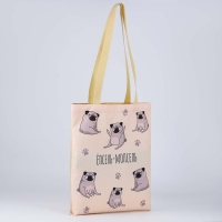 Шопер &laquo;Мопс&raquo; без молнии, без подклада, цвет бежевый