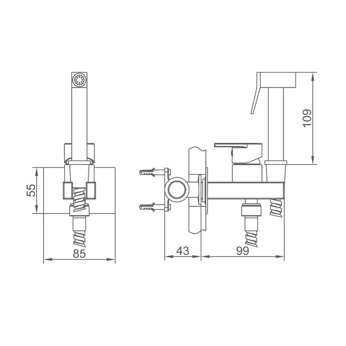 Смеситель для биде Accoona A3290F-4, с гигиеническим душем, настенный, черный