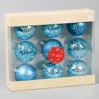 Набор шаров пластик d-6 см, 9 шт "Адель" завитки, голубой Набор шаров пластик d-6 см, 9 шт "Адель" завитки, голубой