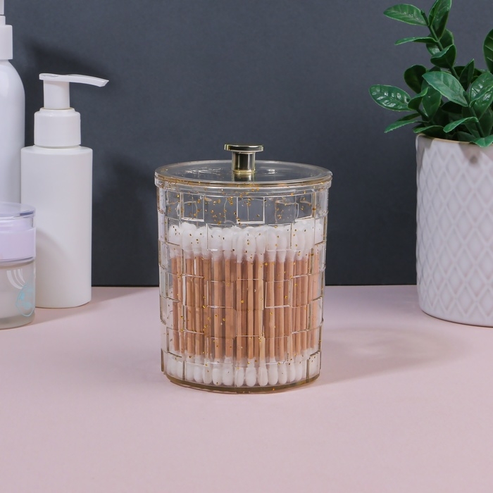 Органайзер для для ватных палочек &laquo;SHINE&raquo;, с крышкой, 8,5 &times; 8,5 &times; 11,2 см, цвет прозрачный/золотистый