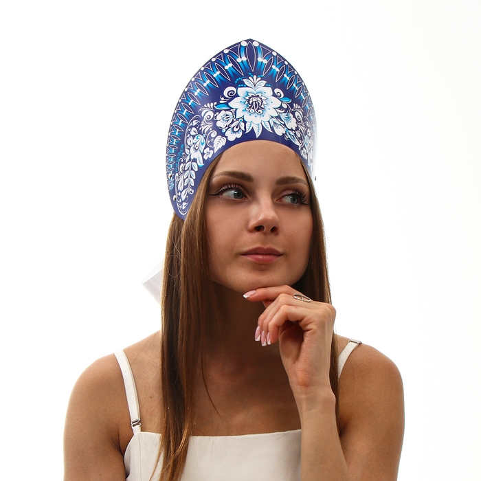 Кокошник &laquo;Голубые цветы на синем&raquo;, бумага