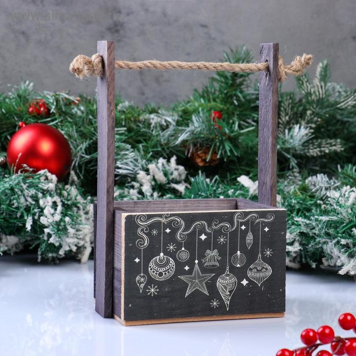 Кашпо деревянное, 15&times;12&times;8.5(25) см "Пауль и Любовь. Новогоднее, Новый год", с принтом