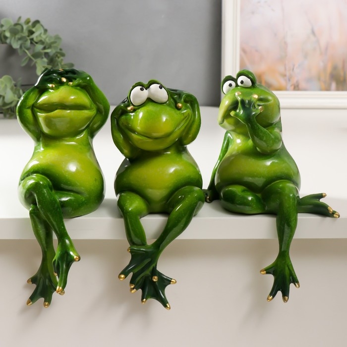 Сувенир полистоун лак Сувенир полистоун лак "Лягуха - не вижу, не слышу, не скажу" 18,5х13х8 см МИКС