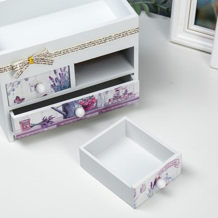 Шкатулка дерево комод 3 ящика Шкатулка дерево комод 3 ящика "Лаванда" 14,9х19,8х11,4 см