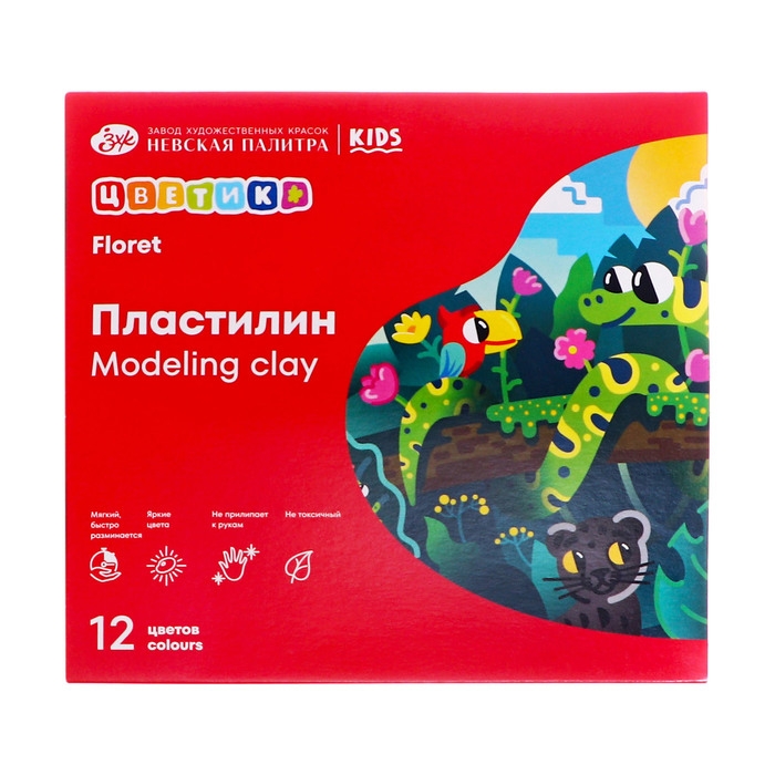 Пластилин "Цветик", 12 цветов, 180 г, со стеком