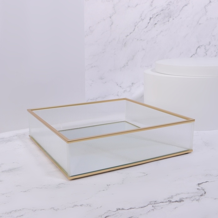 Органайзер для хранения &laquo;RIPPLES&raquo;, стеклянный, с зеркальным дном, 1 секция, 20 &times; 20 &times; 5 см, цвет прозрачный/медный