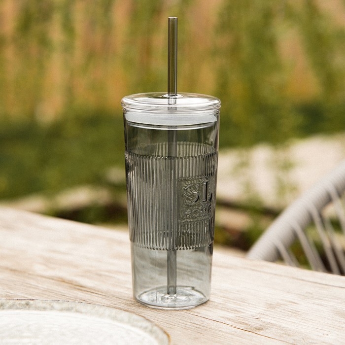 Стакан стеклянный с силиконовой трубочкой SL Home «Идиллия», 650 мл, 8,5×24 см, цвет зелёный Стакан стеклянный с силиконовой трубочкой SL Home «Идиллия», 650 мл, 8,5×24 см, цвет зелёный