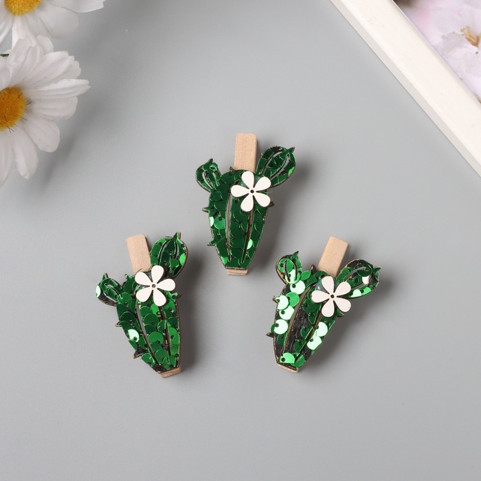 Декор для творчества дерево Декор для творчества дерево "Прищепка. Длинный кактус" пайетки набор 3 шт 1,5х3,4х4,8 см