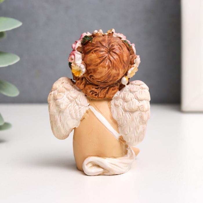 Сувенир полистоун "Ангел-карапуз цветочный венок" МИКС 6,5х4,5х4,7 см