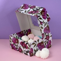 Коробка самосборная, с окном, "Акварельные цветы", 19 х 19 х 9 см