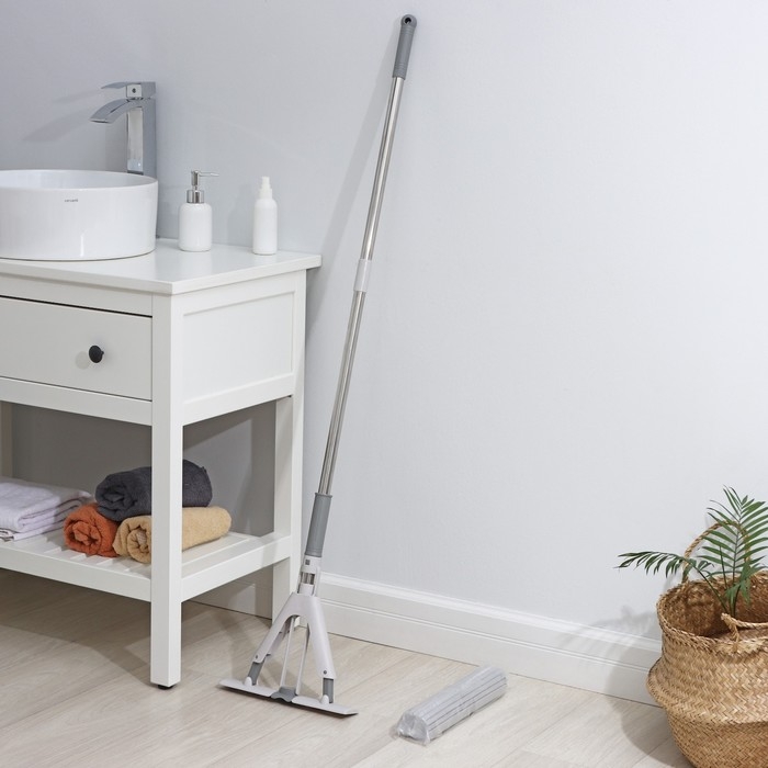 Швабра для мытья пола PVA Raccoon, со складным отжимом, насадка 28&times;6 см, стальная ручка с 3 секциями 130 см