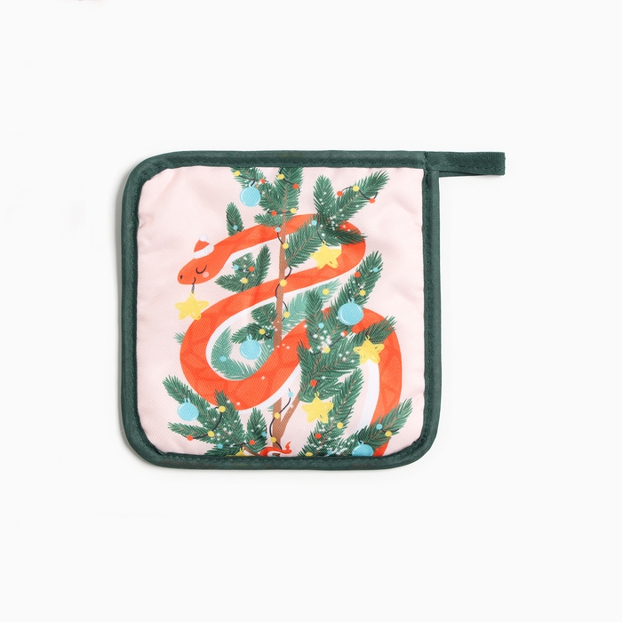 Новый год. Символ года. Змея. Набор кухонный Merry Christmas: подставка 15*15 см, прихватка 17*17см