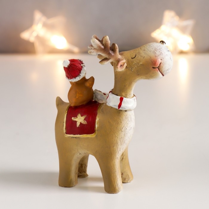 Сувенир полистоун Сувенир полистоун "Новогодний олешка с птенчиком на спине" МИКС 9х6,5х3 см