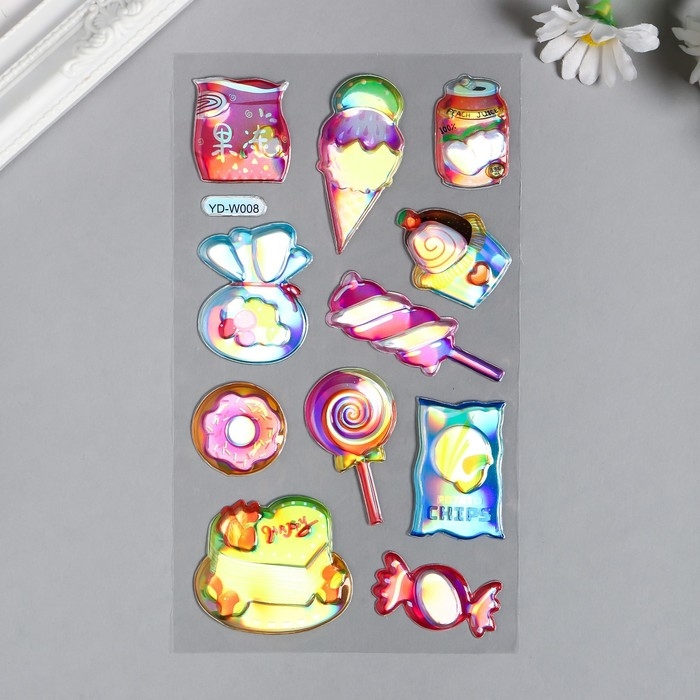 Наклейка пластик голография "Леденцы" МИКС 23х11 см