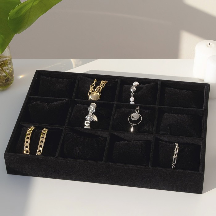 Подставка для часов, браслетов, 12 мест, 35×24×5 см, цвет чёрный Подставка для часов, браслетов, 12 мест, 35×24×5 см, цвет чёрный