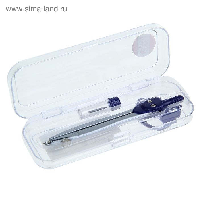 Циркуль металлический 120 мм Calligrata, в пластиковом пенале, с запасным грифелем