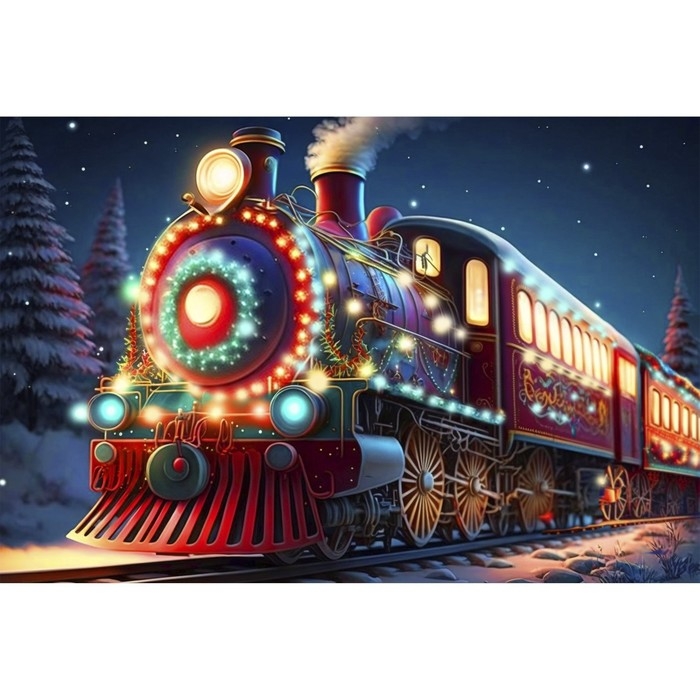 Новогодняя алмазная мозаика с гирляндой на раме с частичным заполнением &laquo;Новый год. Новогодний экспресс&raquo;, 20 х 30 см