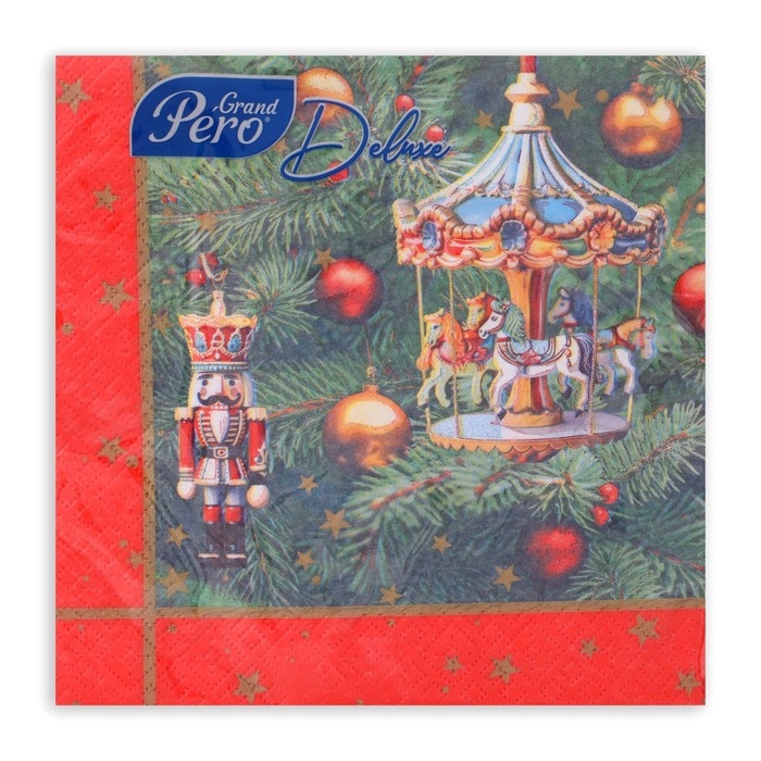 Новогодние салфетки бумажные GrandPero Deluxe &laquo;Новогодняя карусель&raquo;, 3 слоя, 33х33 см, 20 шт