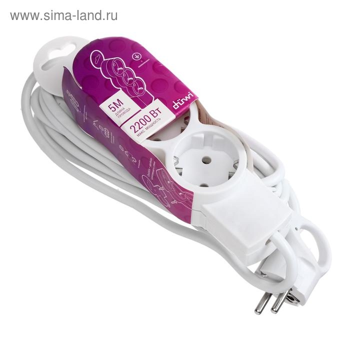 Удлинитель Duwi, 3 розетки, 5 м, 10 А, 2200 Вт, ПВС 3х0.75 мм2, с з/к, белый Удлинитель Duwi, 3 розетки, 5 м, 10 А, 2200 Вт, ПВС 3х0.75 мм2, с з/к, белый